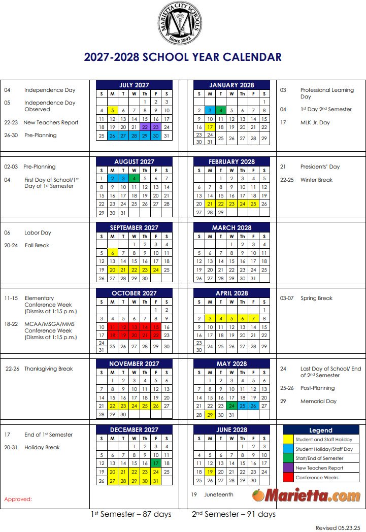 2027 And 2028 School Calendar