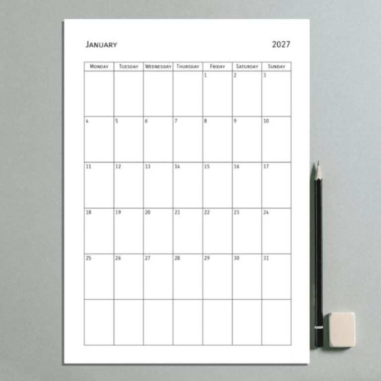 Editable Calendar 2027