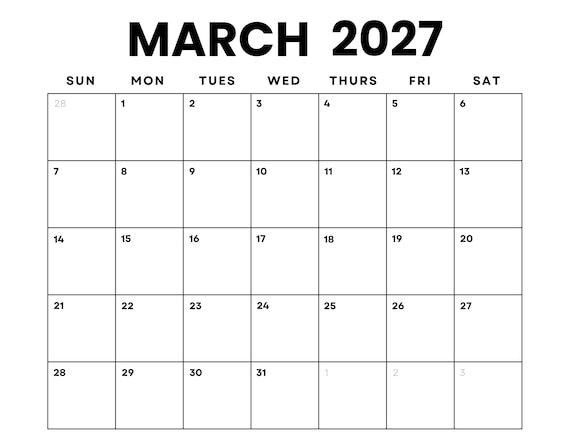 March 2027 Calendar