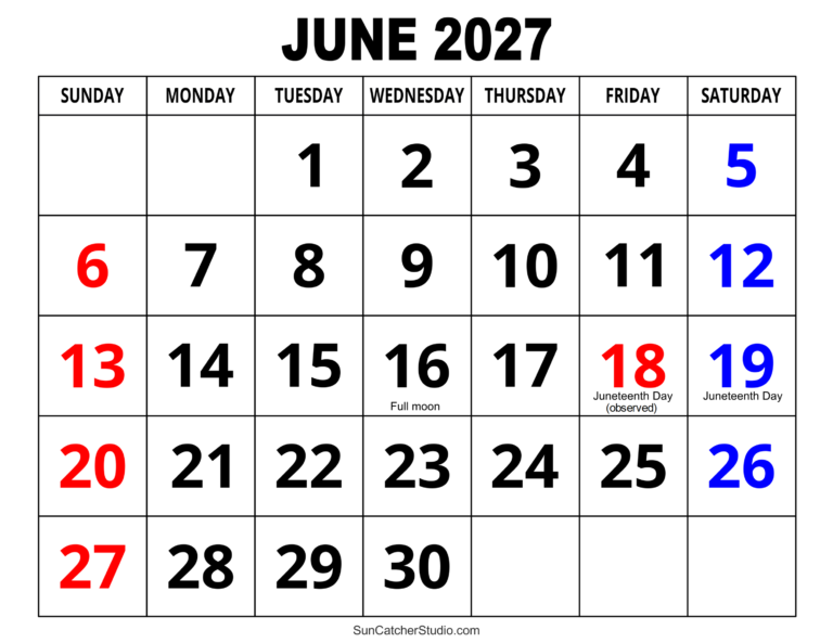 June 2027 Calendar Printable