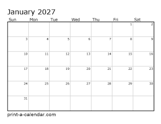 Blank Calendar 2027