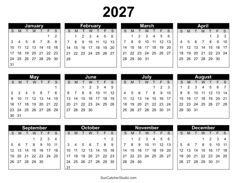 Free Printable Calendar 2027