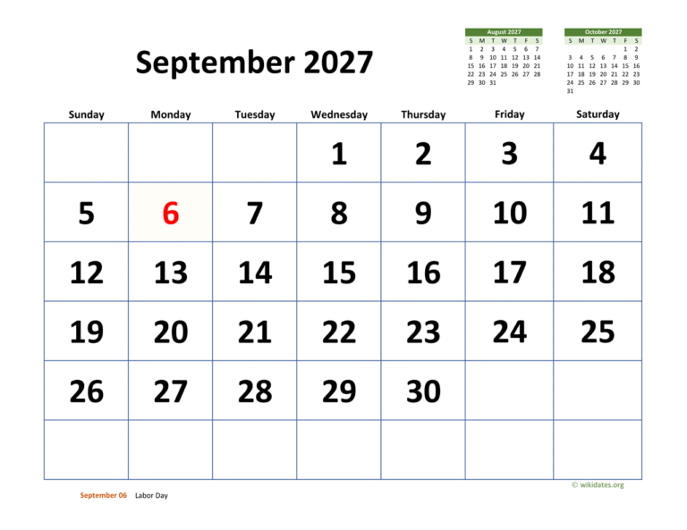Sept Calendar 2027